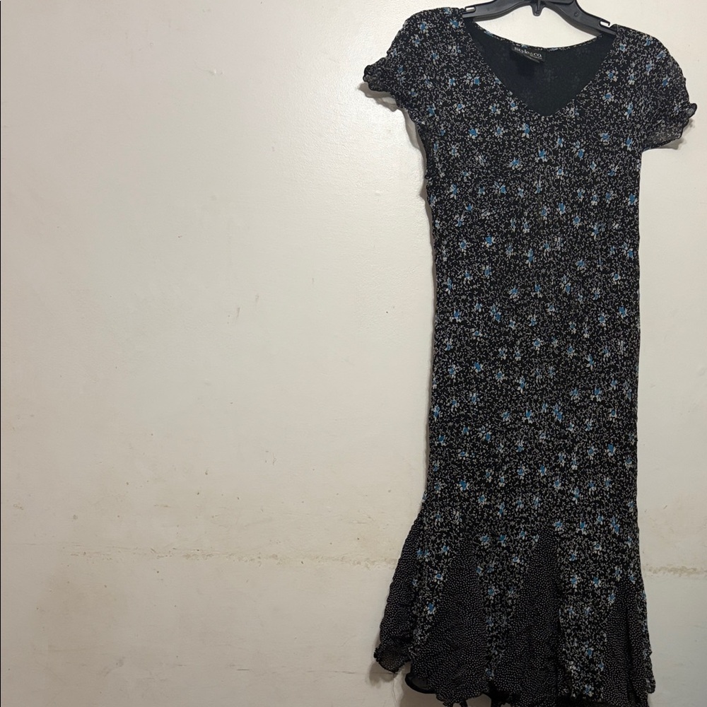 Style & Co. Black Midi Dress with Blue Floral Pattern